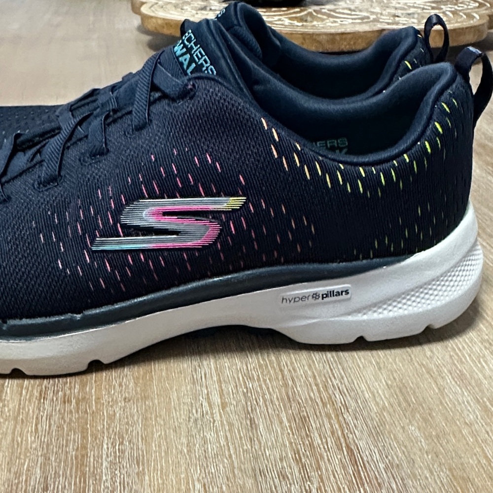 Skechers Black Slip-On Athletic Shoes with Rainbow Stitching - Picture 3 of 9